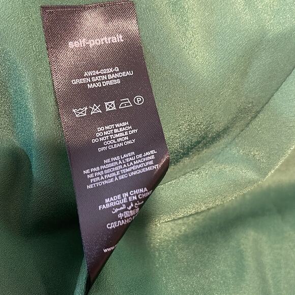 Self-Portrait Green Satin Bandeau Strapless Maxi Dress Size 2 - Picture 13 of 14